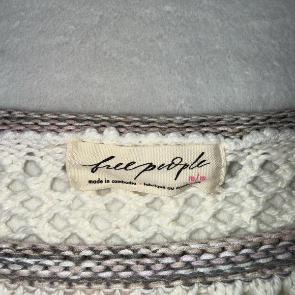 NWT Free People Hidden Tropics Sweater Ivory Purple Trim Open Knit Sz MD Boho - Picture 8 of 13